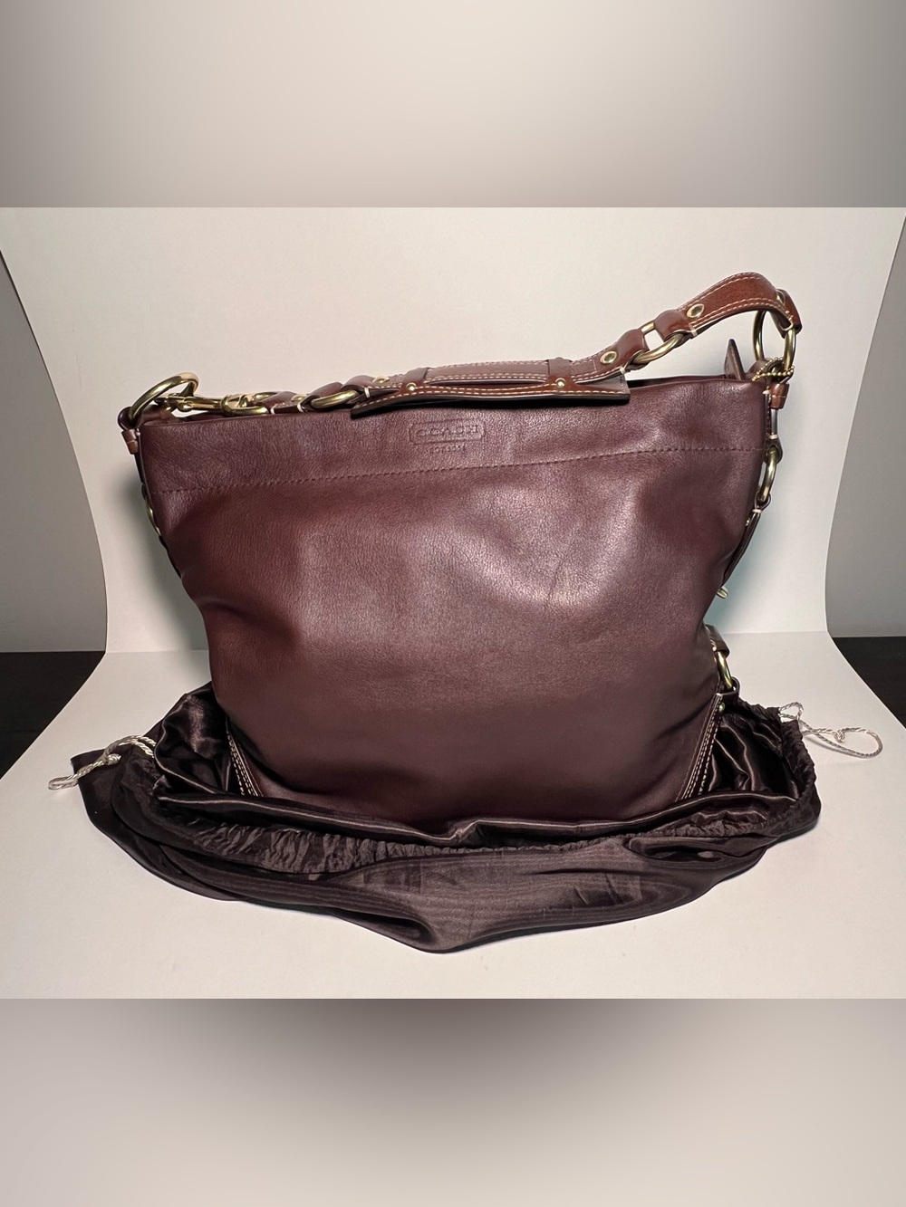 Coach Carly Brown Leather Hobo Shoulder Bag with Gold-Tone Hardware